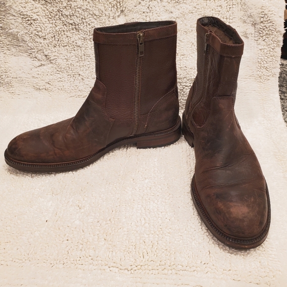 J&M 1850 Johnston Murphy Brown Leather Shearling Zip Up Ankle Boot - Picture 4 of 10